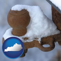kentucky map icon and a rusty, snow-covered trailer hitch