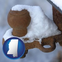 mississippi map icon and a rusty, snow-covered trailer hitch