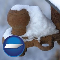 tennessee a rusty, snow-covered trailer hitch